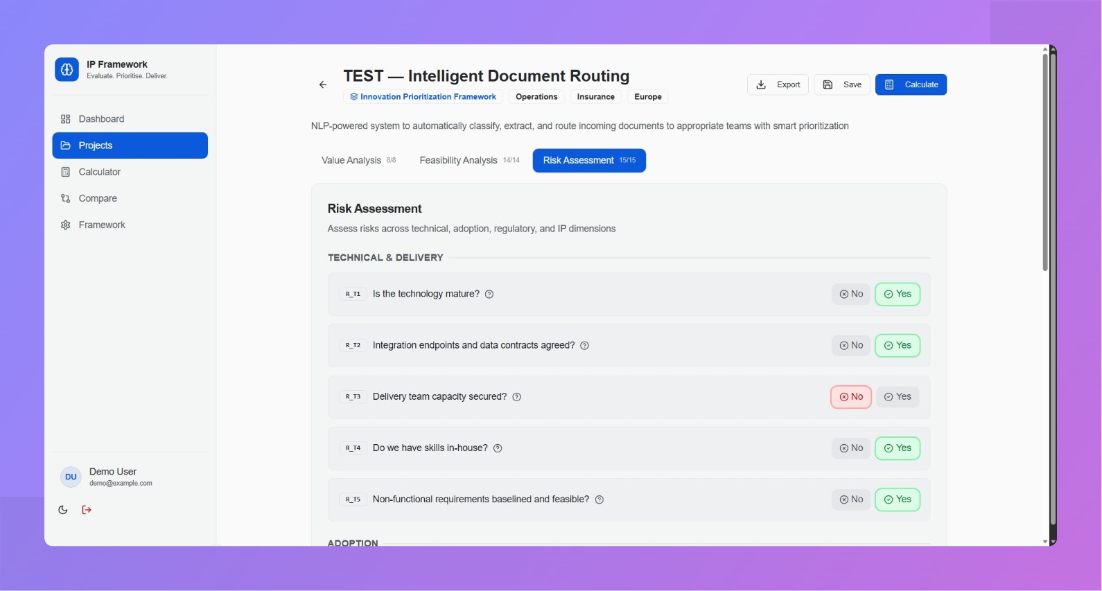 Innovation Prioritization Framework screenshot 3